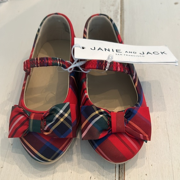 Adorable Janie and Jack Holiday ready tartan ballet flats with bow . NWT - Picture 6 of 7